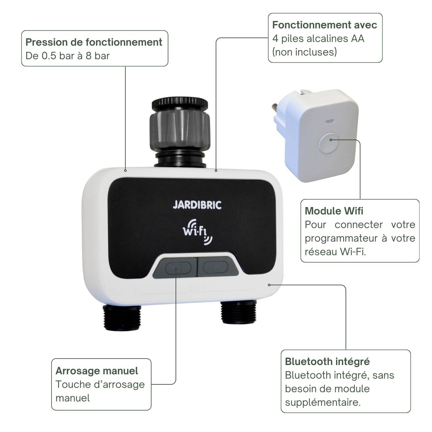 Jardibric - Jardibric - Programmateur d’Arrosage WiFi 2 Voies - Application Tuya Smart - Compatible Google et Alexa - IP54 - Image 5