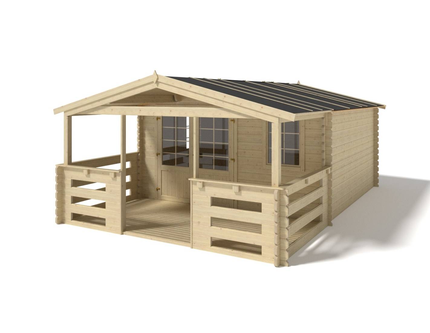 Altanka - Abri de jardin en bois - 4x4 m + terrasse avec balustrade et avant-toit en bois - 24 m2 - DOM611+DOM617+DOM545+POD04 - ALTANKA - Image 1