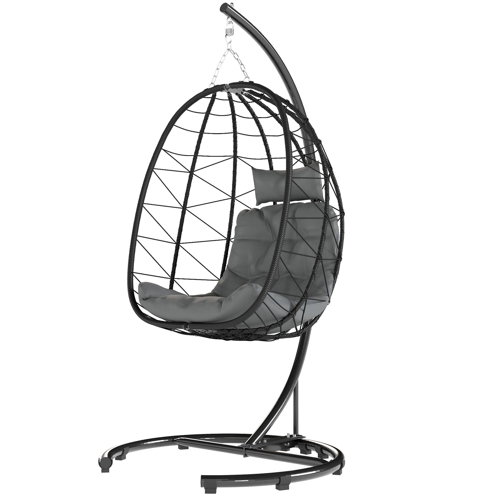 Fauteuil suspendu acier résine tressée gris foncé 102 x 102 x 195 cm - PANGIVO - Image 2