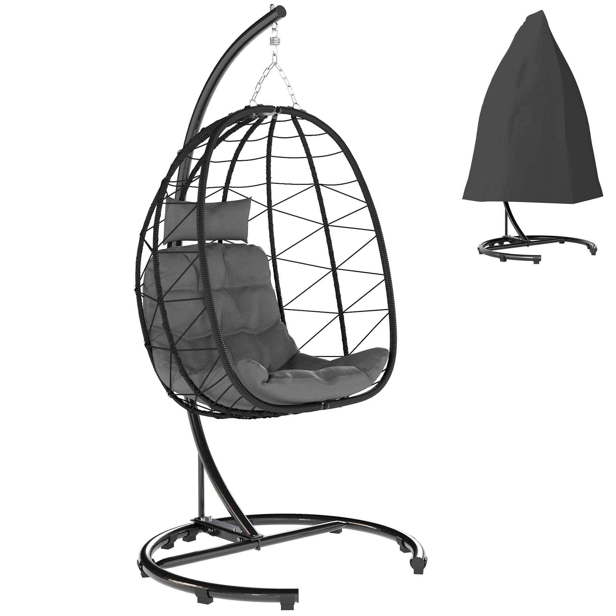 Fauteuil suspendu acier résine tressée gris foncé 102 x 102 x 195 cm - PANGIVO - Image 1
