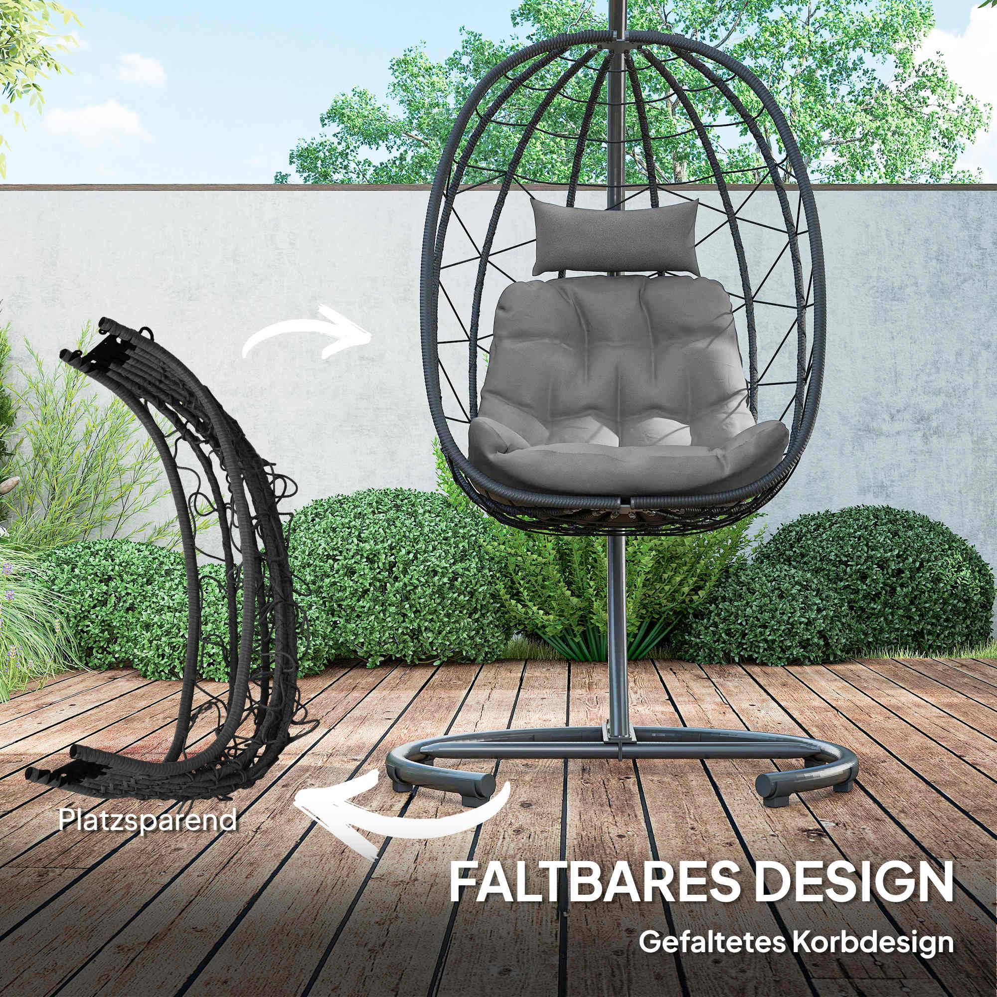 Fauteuil suspendu acier résine tressée gris foncé 102 x 102 x 195 cm - PANGIVO - Image 6