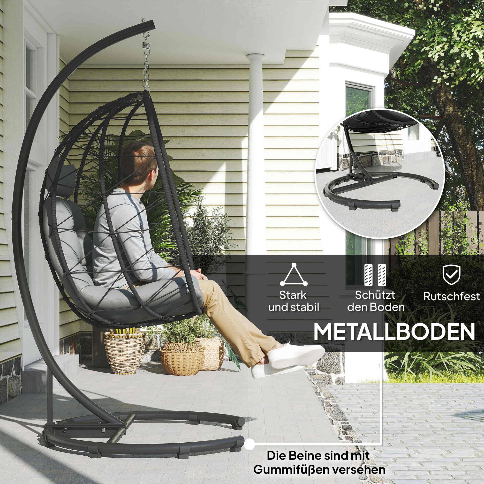 Fauteuil suspendu acier résine tressée gris foncé 102 x 102 x 195 cm - PANGIVO - Image 7