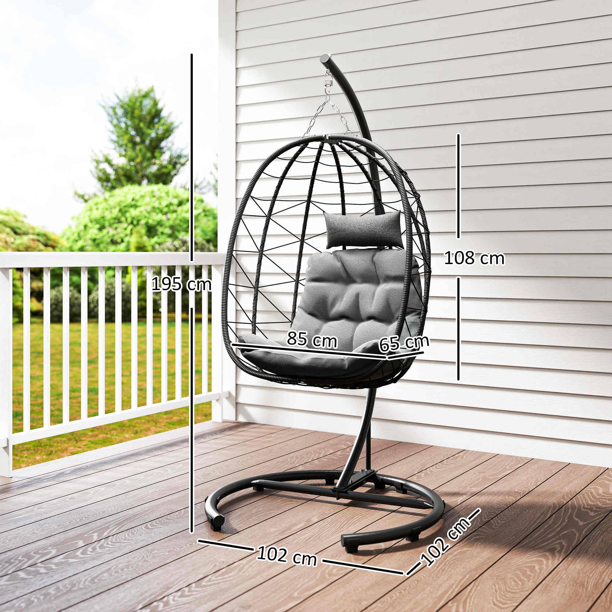 Fauteuil suspendu acier résine tressée gris foncé 102 x 102 x 195 cm - PANGIVO - Image 5