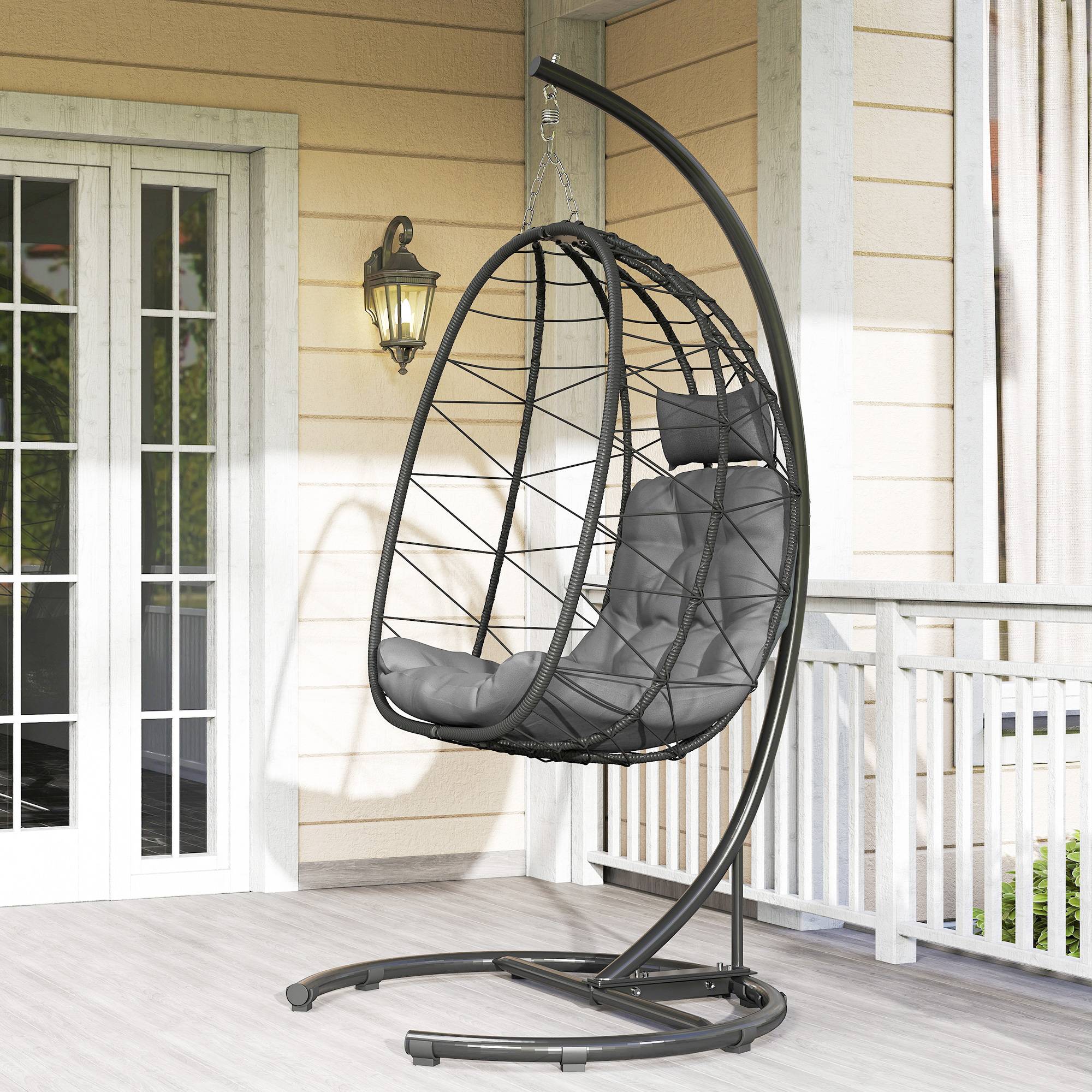 Fauteuil suspendu acier résine tressée gris foncé 102 x 102 x 195 cm - PANGIVO - Image 10
