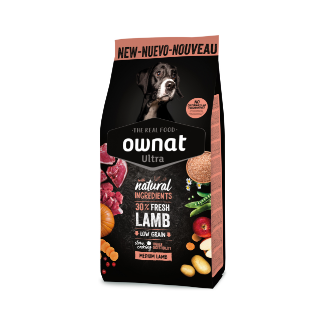 Ownat Ultra Medium Lamb Low Grain à l'agneau Sac 12 kg