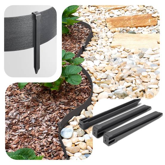 Vounot - Bordure de jardin haute flexible en PE 20m avec 12 piquets gris - hauteur 8cm - epaisseur 3mm - Image 5