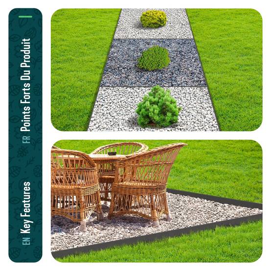 Vounot - Bordure de jardin haute flexible en PE 20m avec 12 piquets gris - hauteur 8cm - epaisseur 3mm - Image 7