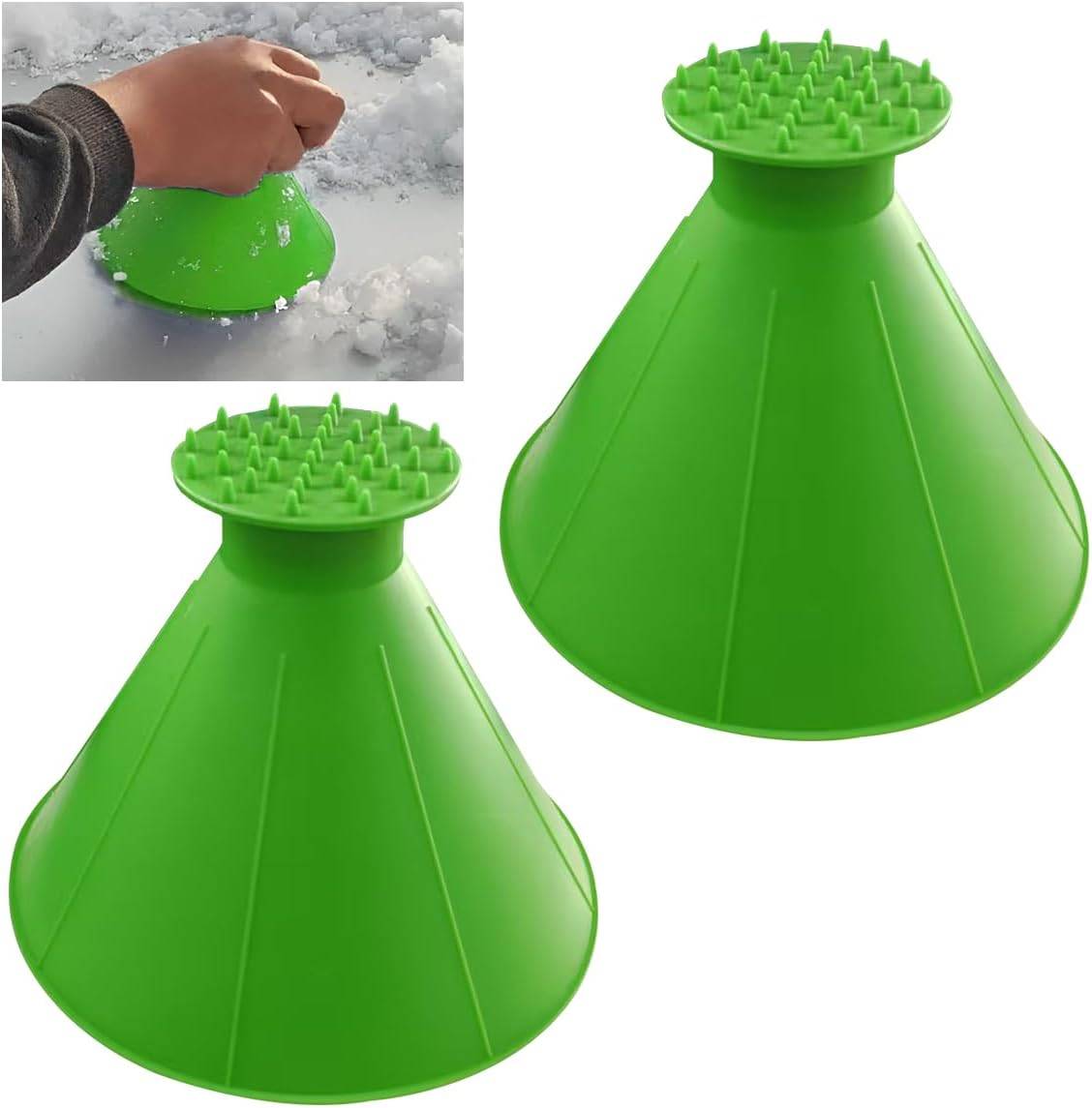 Pelle à glace magique pour voiture avec entonnoir, pelle à glace conique pour pare-brise, pelle à neige ronde pour voiture (verte), lot de 2-Lytech - Image 1