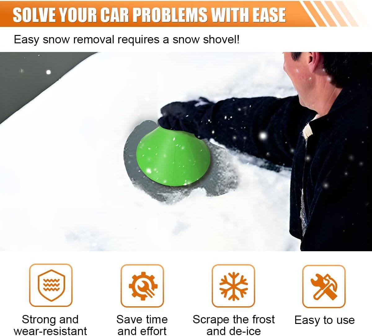 Pelle à glace magique pour voiture avec entonnoir, pelle à glace conique pour pare-brise, pelle à neige ronde pour voiture (verte), lot de 2-Lytech - Image 3