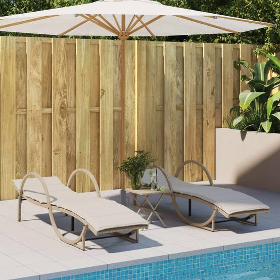 Chaise longue | Transat | Bain de soleil avec coussin beige 60x199x42 cm résine tressée - Image 3