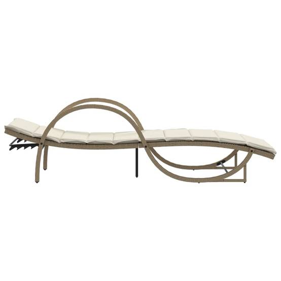 Chaise longue | Transat | Bain de soleil avec coussin beige 60x199x42 cm résine tressée - Image 5