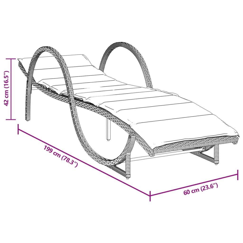 Chaise longue | Transat | Bain de soleil avec coussin beige 60x199x42 cm résine tressée - Image 10