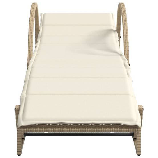 Chaise longue | Transat | Bain de soleil avec coussin beige 60x199x42 cm résine tressée - Image 4