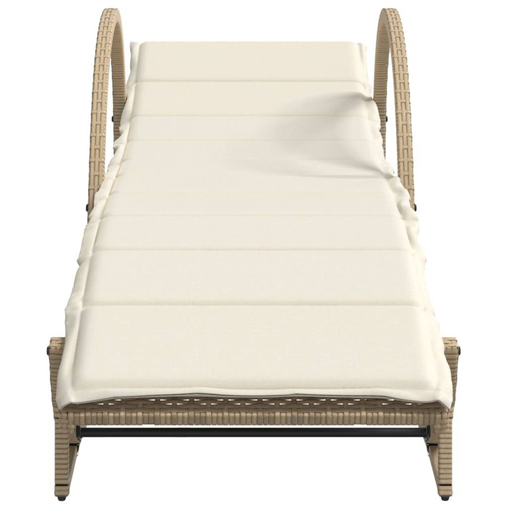 Chaise longue | Transat | Bain de soleil avec coussin beige 60x199x42 cm résine tressée - Image 4