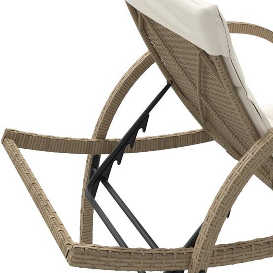 Chaise longue | Transat | Bain de soleil avec coussin beige 60x199x42 cm résine tressée - Image 8