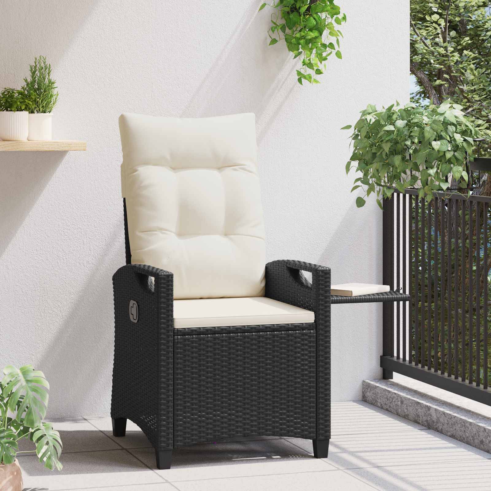 PANGIVO - Chaise de jardin inclinable polyrotin noir et crème 56 x 60 x 112 cm - PANGIVO - Image 4