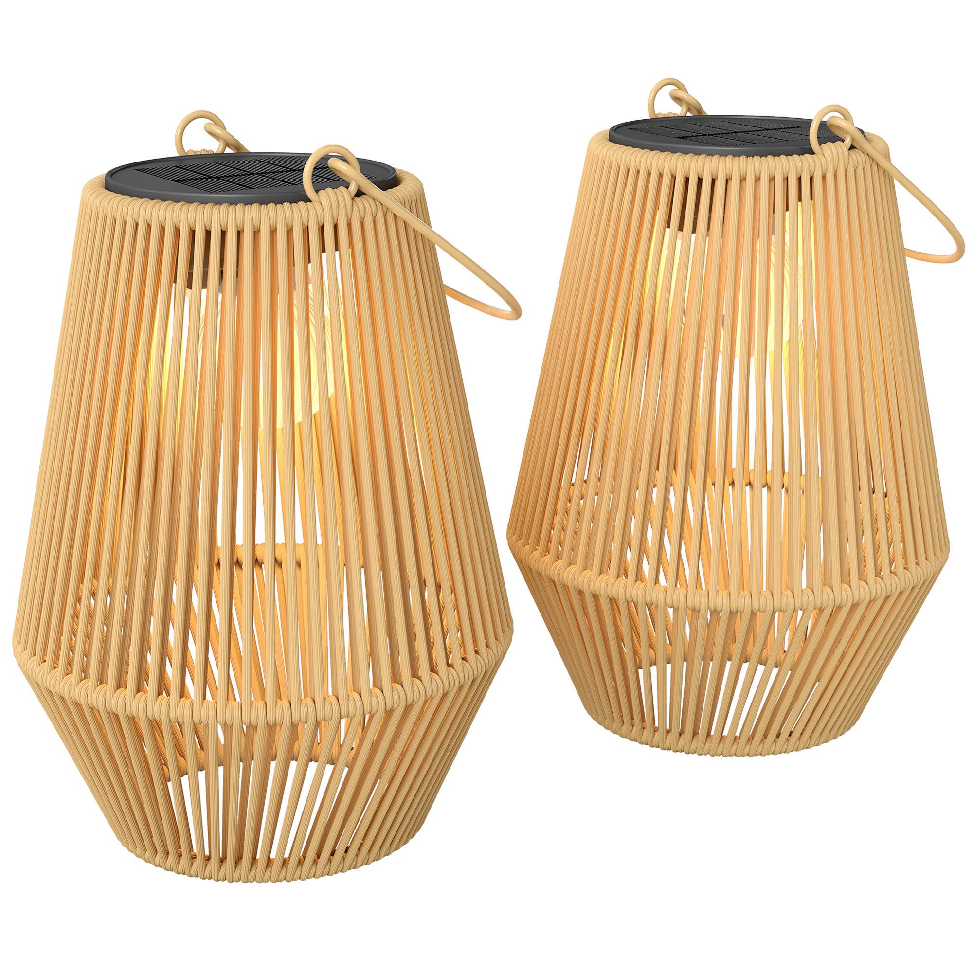 Lot 2 lanternes solaires Résine tressée suspension jardin allumage auto 16x16x21cm marron - ComfortXL Outdoor Living - Image 1