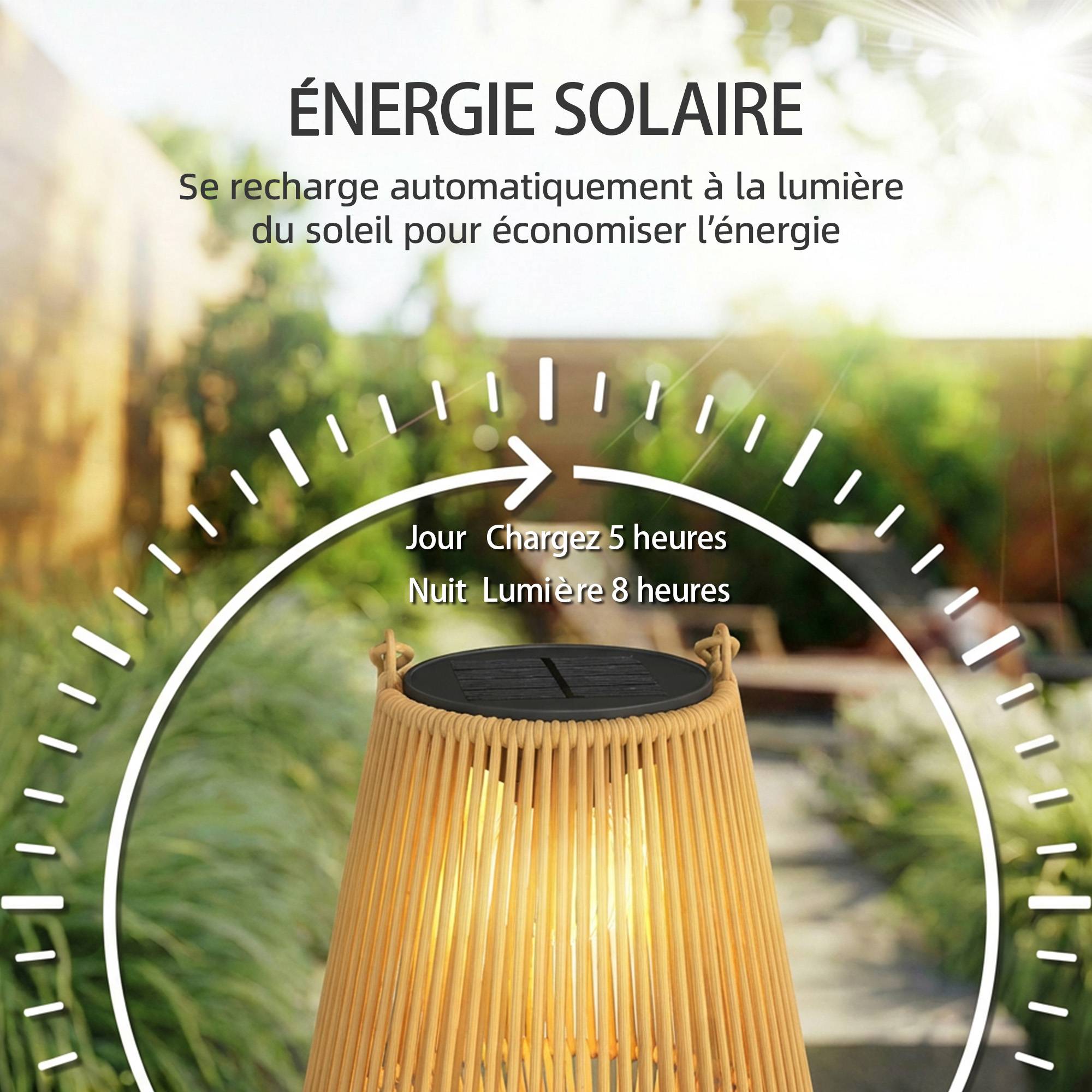 Lot 2 lanternes solaires Résine tressée suspension jardin allumage auto 16x16x21cm marron - ComfortXL Outdoor Living - Image 6