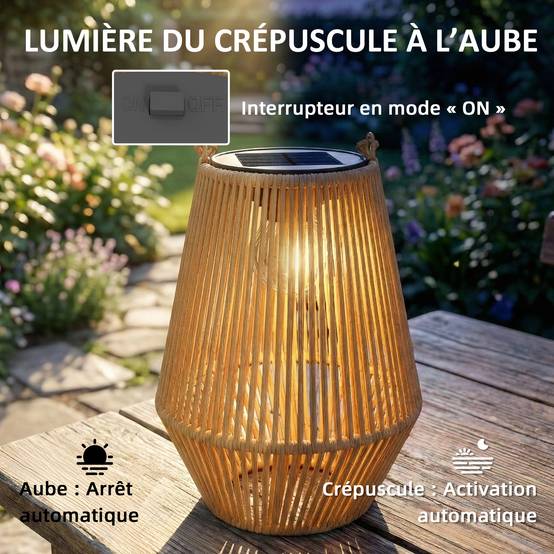 Lot 2 lanternes solaires Résine tressée suspension jardin allumage auto 16x16x21cm marron - ComfortXL Outdoor Living - Image 7
