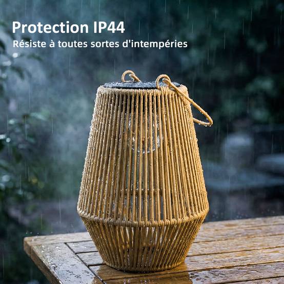 Lot 2 lanternes solaires Résine tressée suspension jardin allumage auto 16x16x21cm marron - ComfortXL Outdoor Living - Image 9
