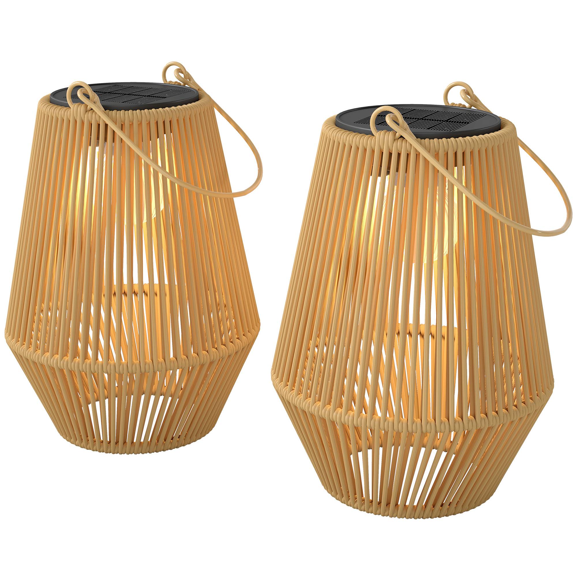Lot 2 lanternes solaires Résine tressée suspension jardin allumage auto 16x16x21cm marron - ComfortXL Outdoor Living - Image 2