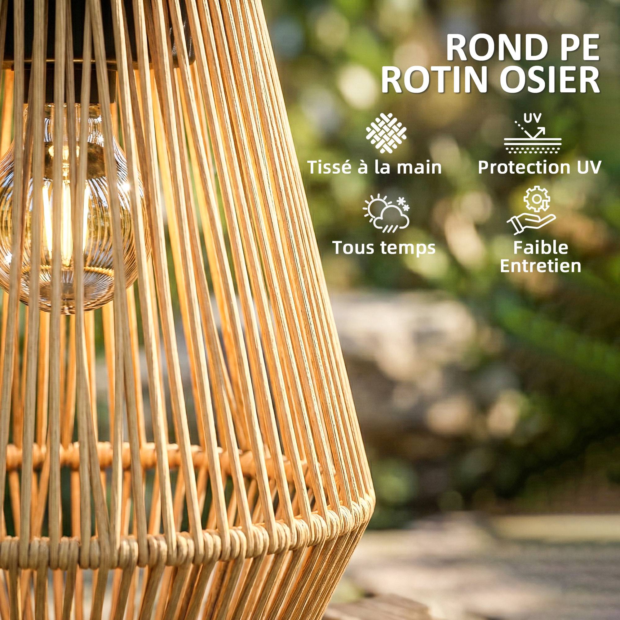 Lot 2 lanternes solaires Résine tressée suspension jardin allumage auto 16x16x21cm marron - ComfortXL Outdoor Living - Image 8