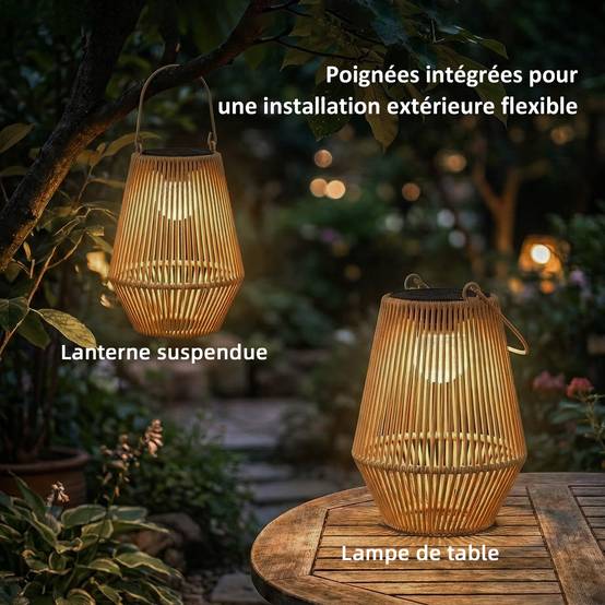 Lot 2 lanternes solaires Résine tressée suspension jardin allumage auto 16x16x21cm marron - ComfortXL Outdoor Living - Image 10