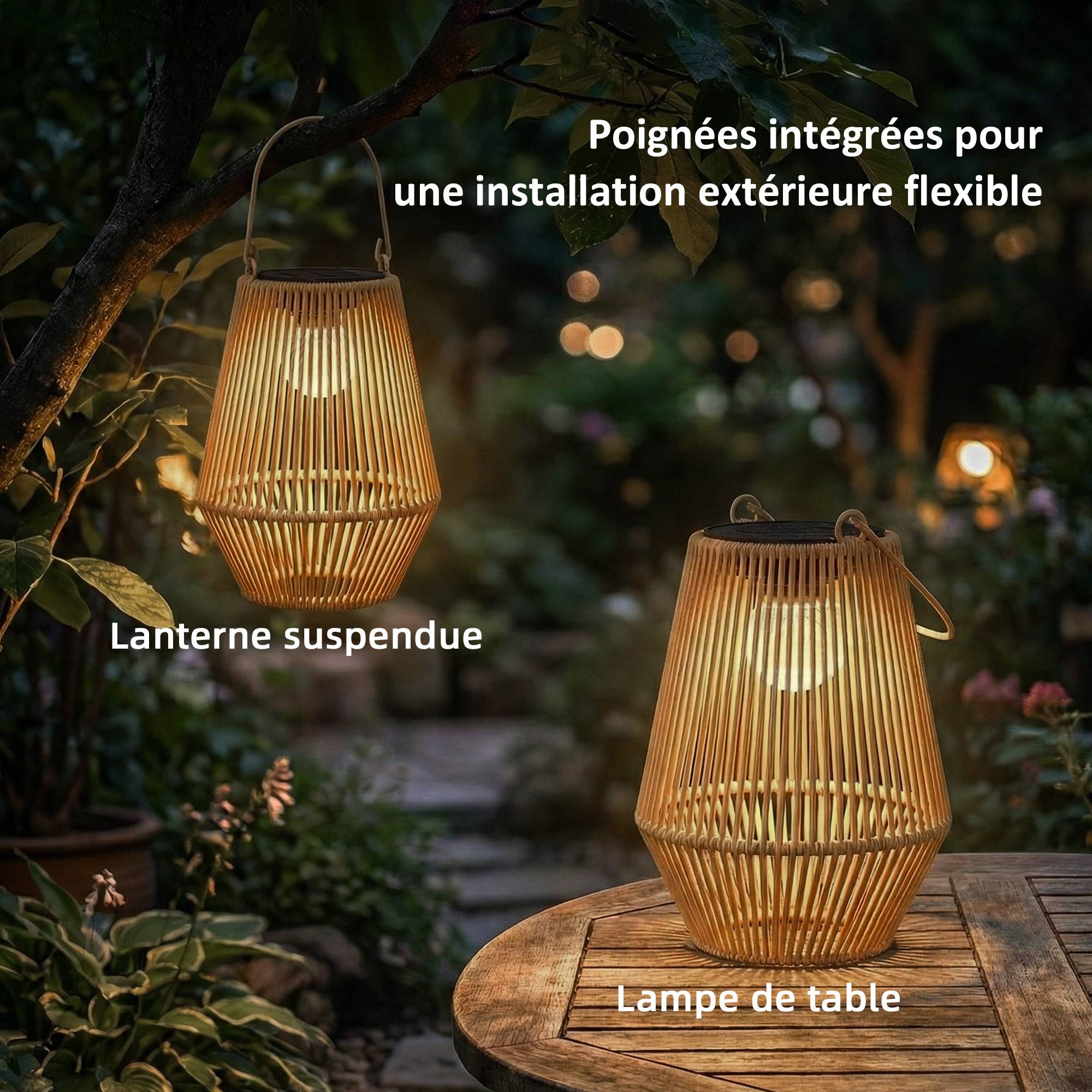 Lot 2 lanternes solaires Résine tressée suspension jardin allumage auto 16x16x21cm marron - ComfortXL Outdoor Living - Image 10