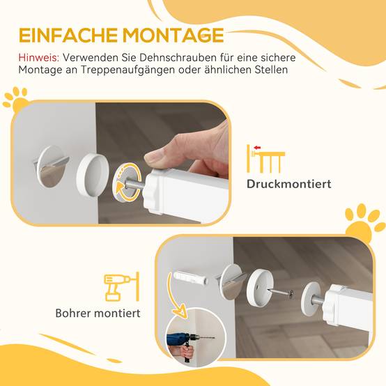 Porte pour animal, barrière escalier 96 cm, largeur réglable 76-104 cm, avec chatière, blanc - Image 7