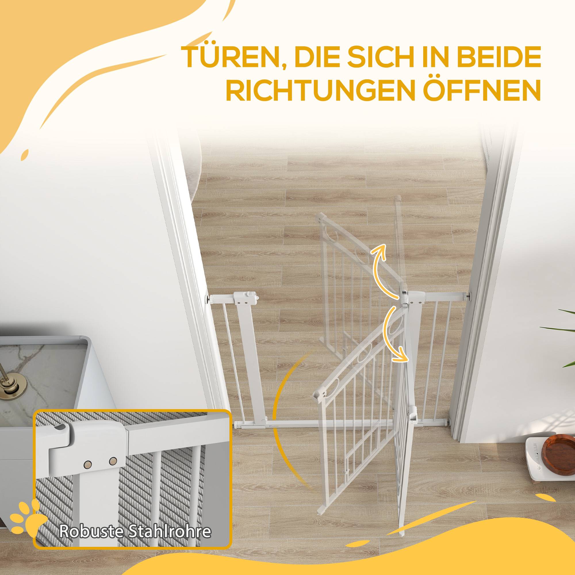 Porte pour animal, barrière escalier 96 cm, largeur réglable 76-104 cm, avec chatière, blanc - Image 10