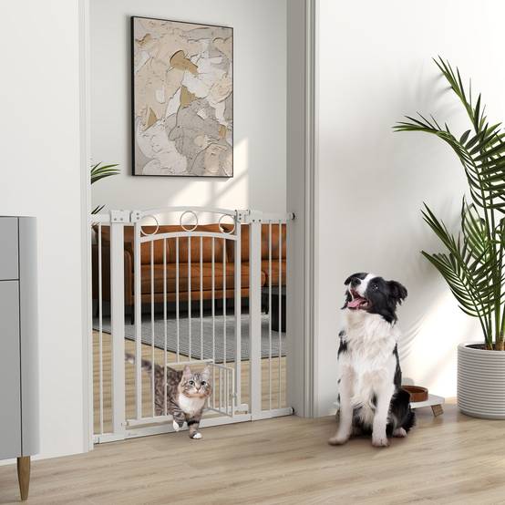 Porte pour animal, barrière escalier 96 cm, largeur réglable 76-104 cm, avec chatière, blanc - Image 3