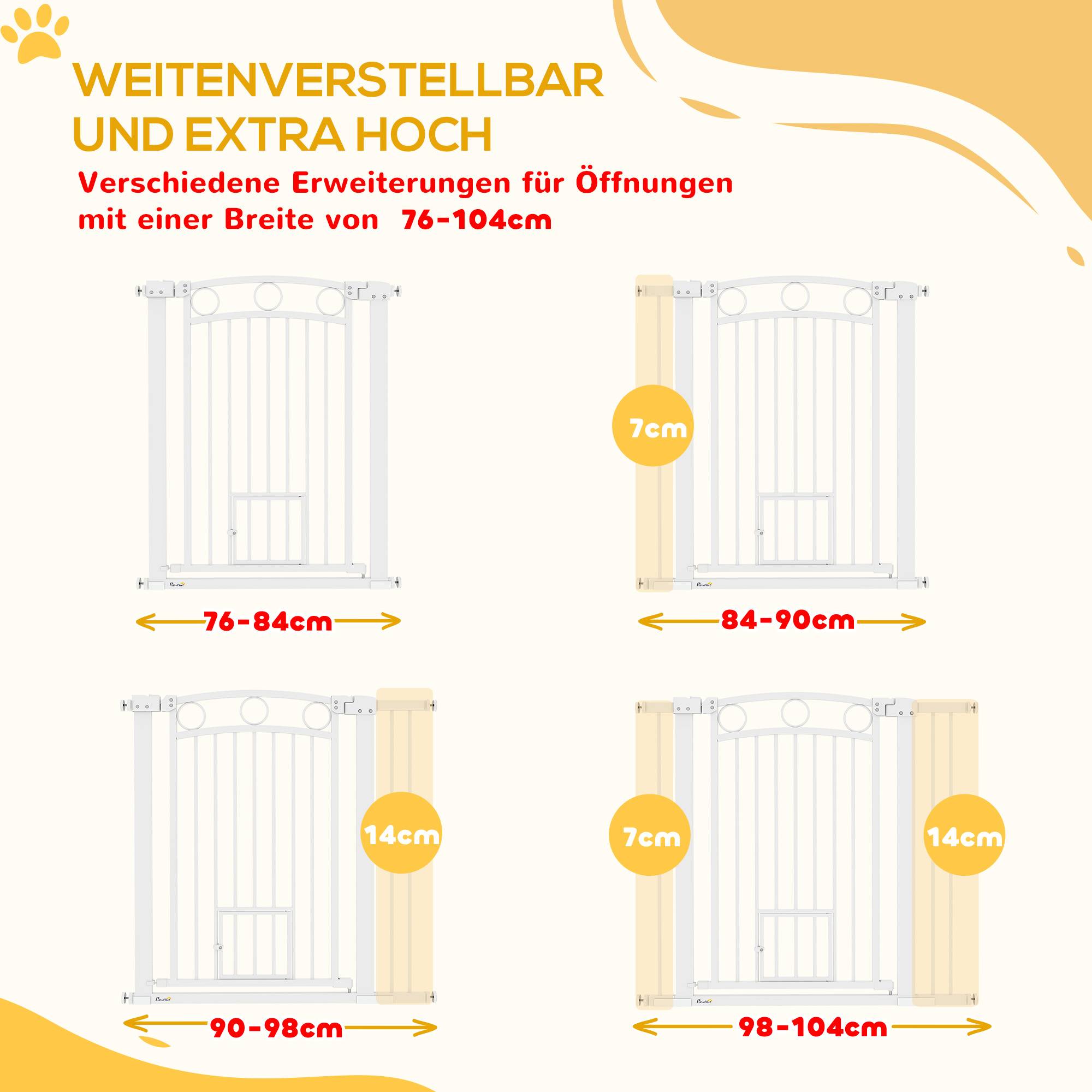 Porte pour animal, barrière escalier 96 cm, largeur réglable 76-104 cm, avec chatière, blanc - Image 6