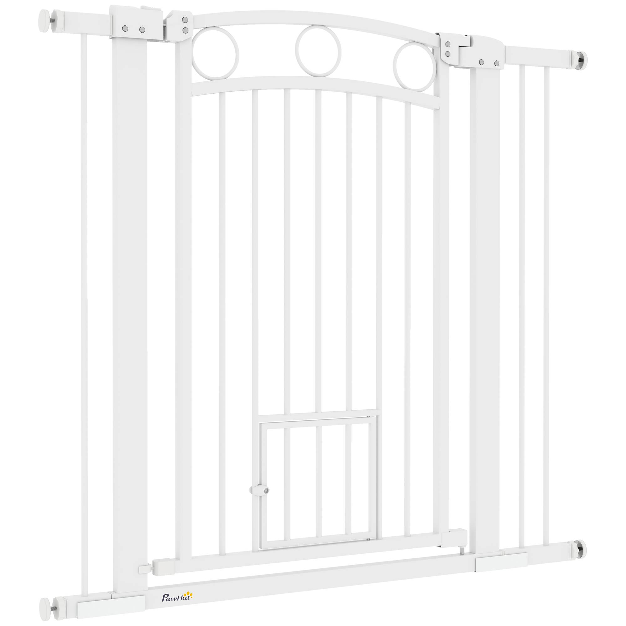 Porte pour animal, barrière escalier 96 cm, largeur réglable 76-104 cm, avec chatière, blanc - Image 2