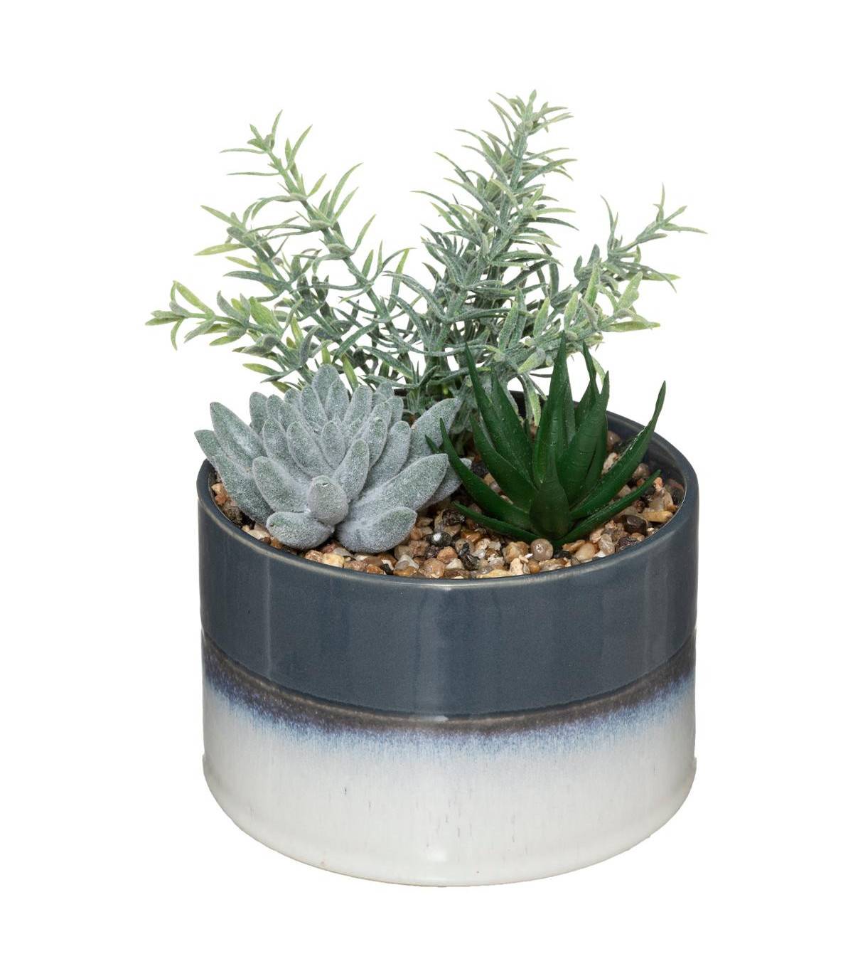 Composition florale artificielle Pot en céramique bicolore H 17.5 cm - Image 1