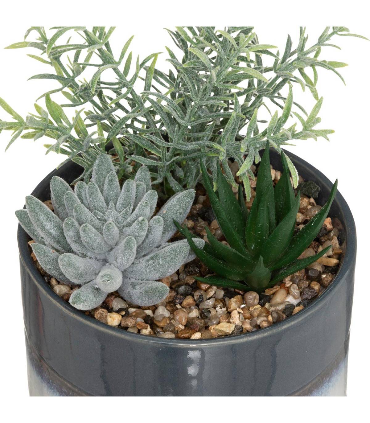 Composition florale artificielle Pot en céramique bicolore H 17.5 cm - Image 2