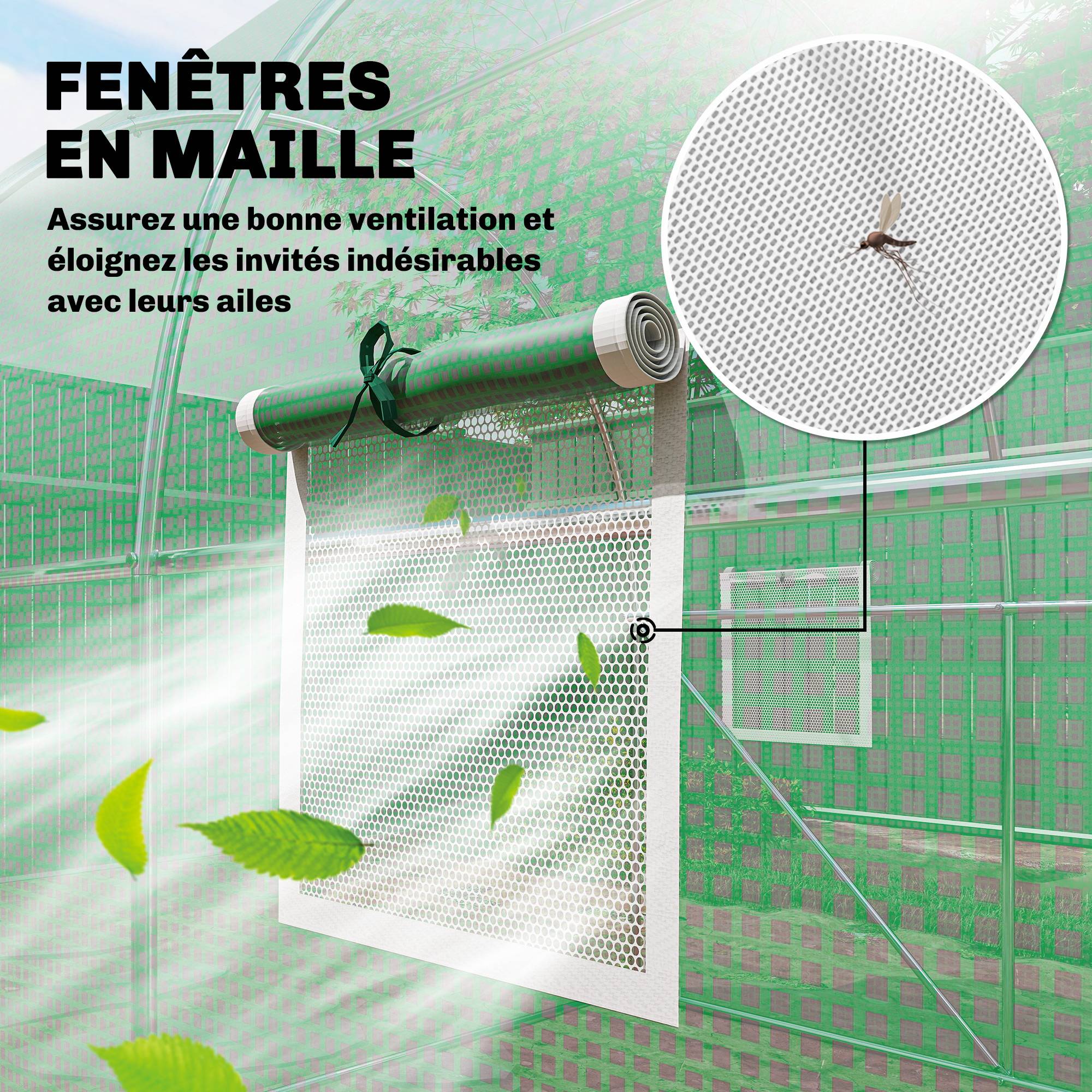 Serre tunnel de jardin 6m², serre de jardin tunnel 200x300x200cm porte et 6 fenêtres, bâche PE 140 g/m² vert - Image 6
