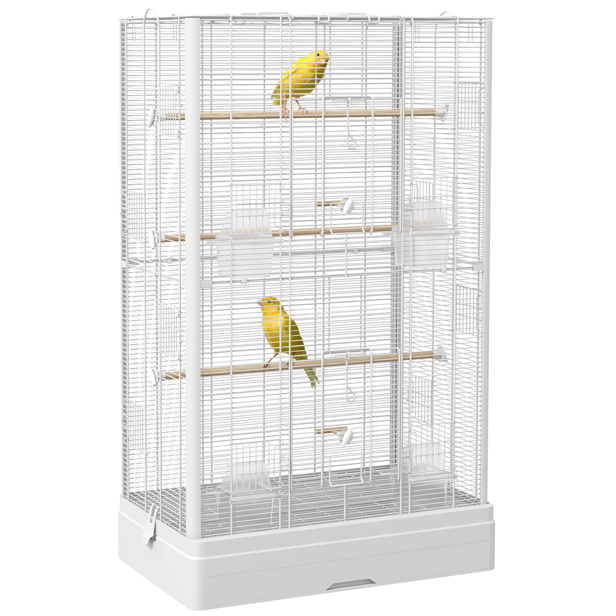 Pawhut - Cage à oiseaux volière avec portes perchoirs - 61 x 36,5 x 98 cm - blanc - Image 1