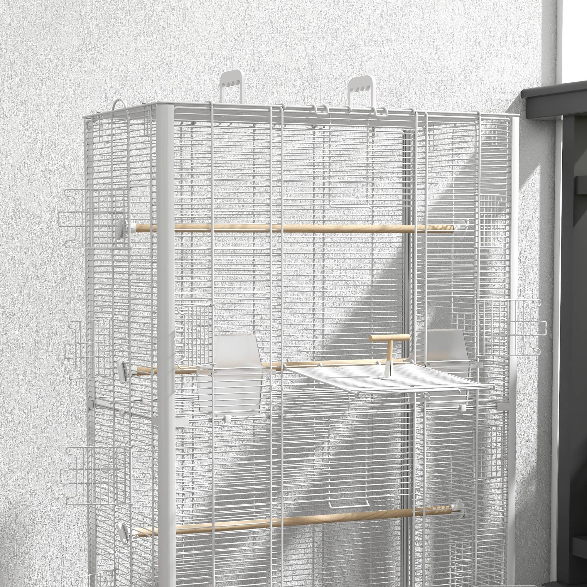 Pawhut - Cage à oiseaux volière avec portes perchoirs - 61 x 36,5 x 98 cm - blanc - Image 5
