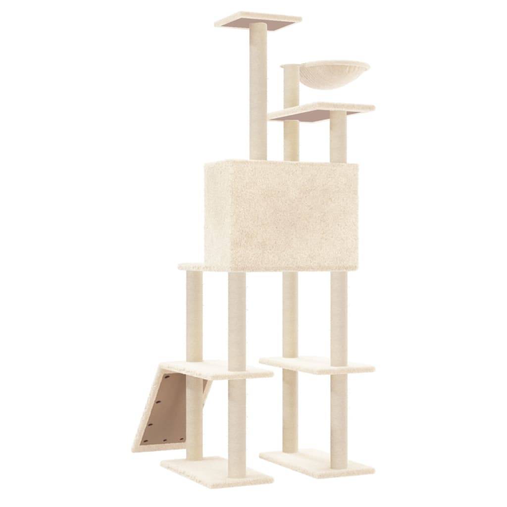 Arbre à chat bois et peluche crème 80 x 60 x 166 cm - PANGIVO - Image 5