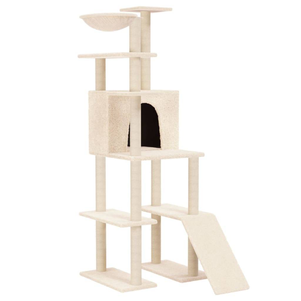 Arbre à chat bois et peluche crème 80 x 60 x 166 cm - PANGIVO - Image 2