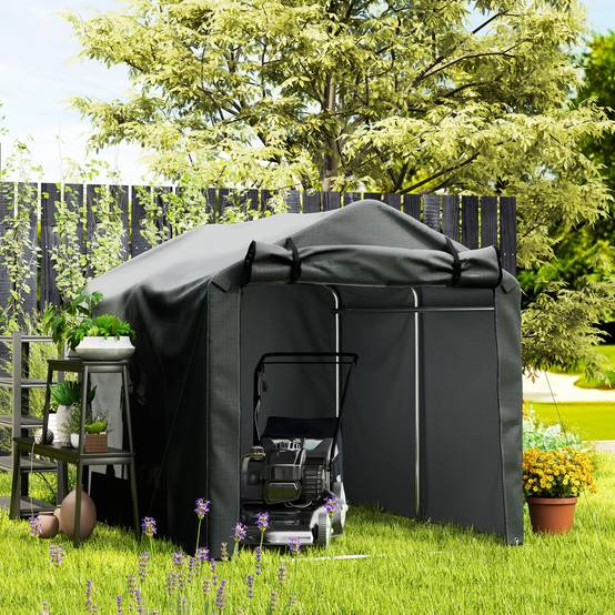 ComfortXL - Tente garage de rangement métal et PE 220 x 157 x 165 cm gris foncé étanche anti-UV pour vélos et outils - Image 9