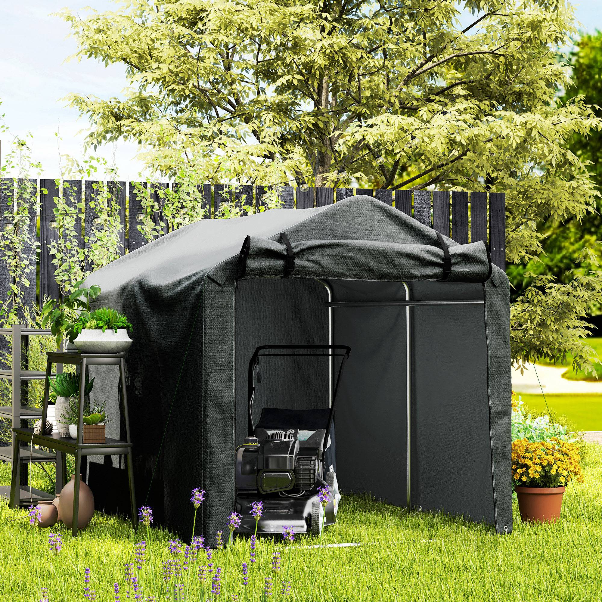 ComfortXL - Tente garage de rangement métal et PE 220 x 157 x 165 cm gris foncé étanche anti-UV pour vélos et outils - Image 9