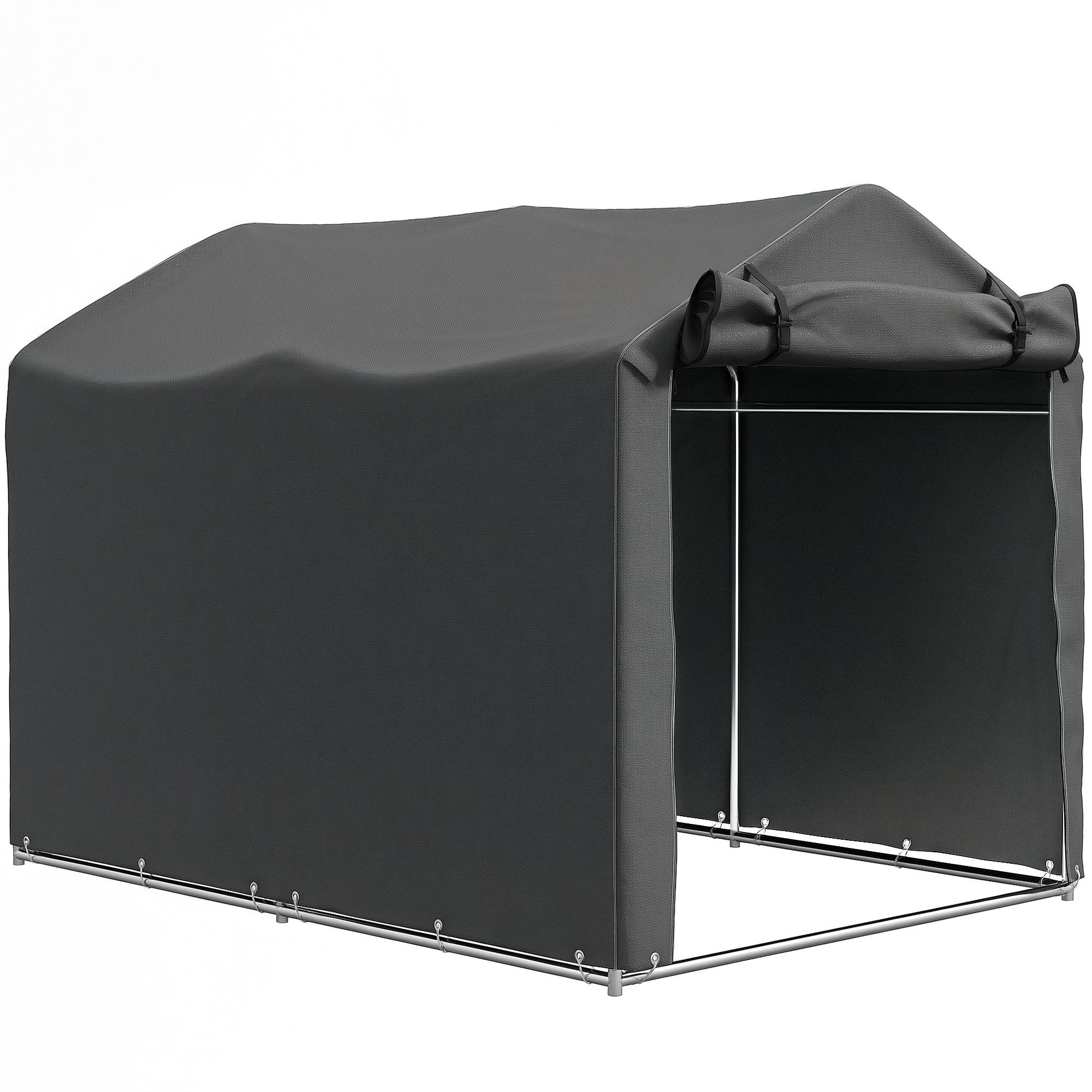ComfortXL - Tente garage de rangement métal et PE 220 x 157 x 165 cm gris foncé étanche anti-UV pour vélos et outils - Image 10