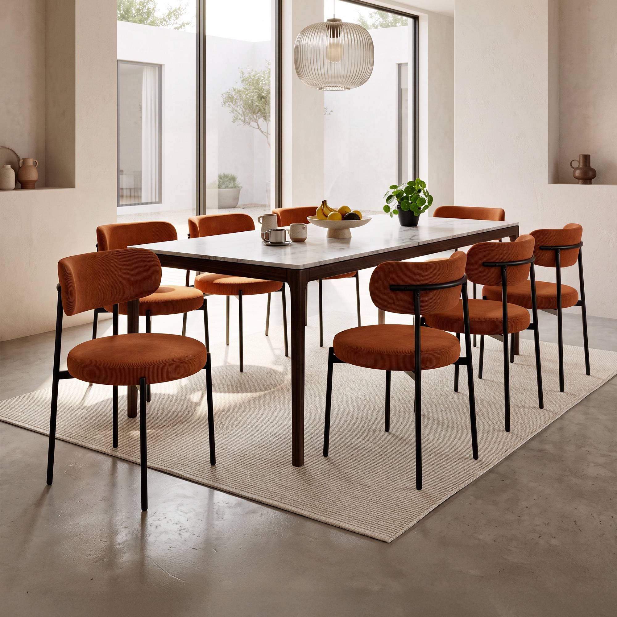 Sicaan Lot de 8 chaises rembourrées velours côtelé terracotta et pieds métal noir IRIS - Image 1