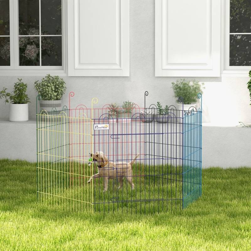 Parc Chiot Métal Multicolore Pliable Lapin Extérieur Intérieur Sécurisé Ø120cm - ComfortXL Outdoor Living - Image 1