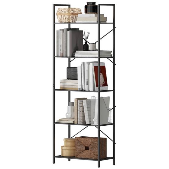 Étagère à livres autoportante 5 niveaux style industriel 60x30x170,5 cm, structure métallique, rangement ouvert, noire - Image 2