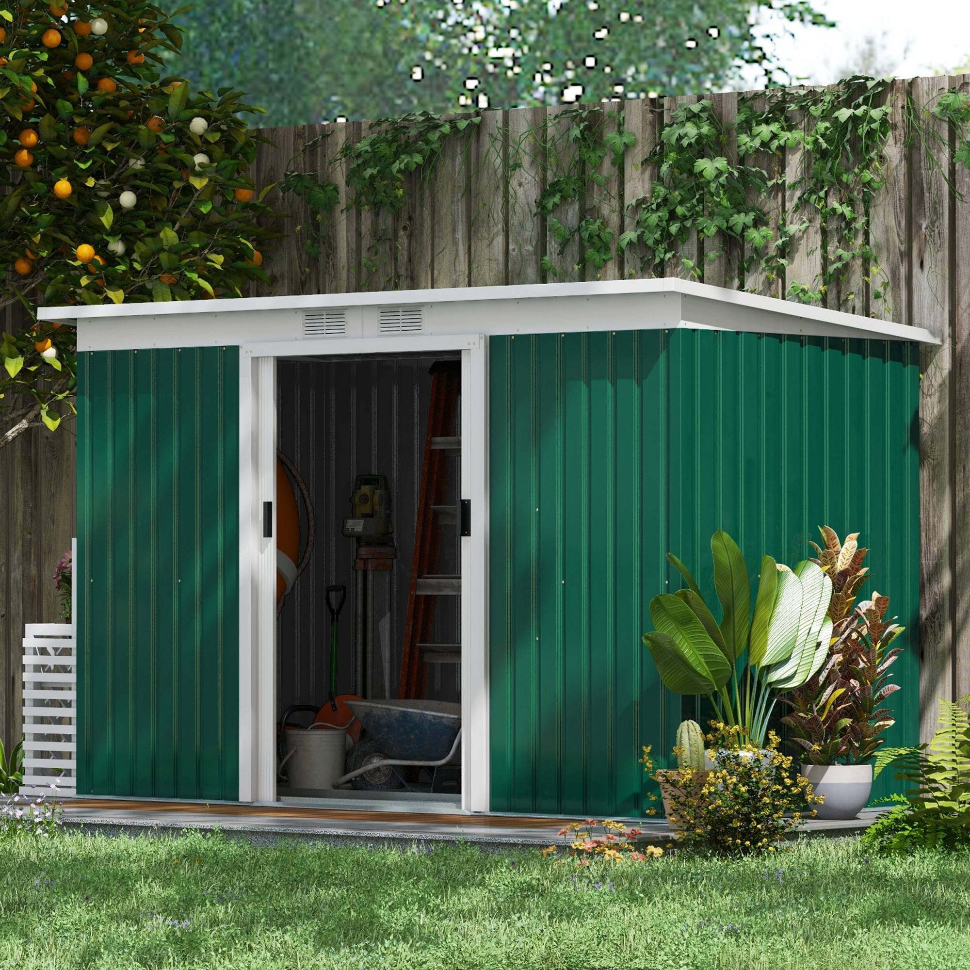 PANGIVO - Abri de jardin acier vert foncé 280 x 130 x 172 cm - PANGIVO - Image 2
