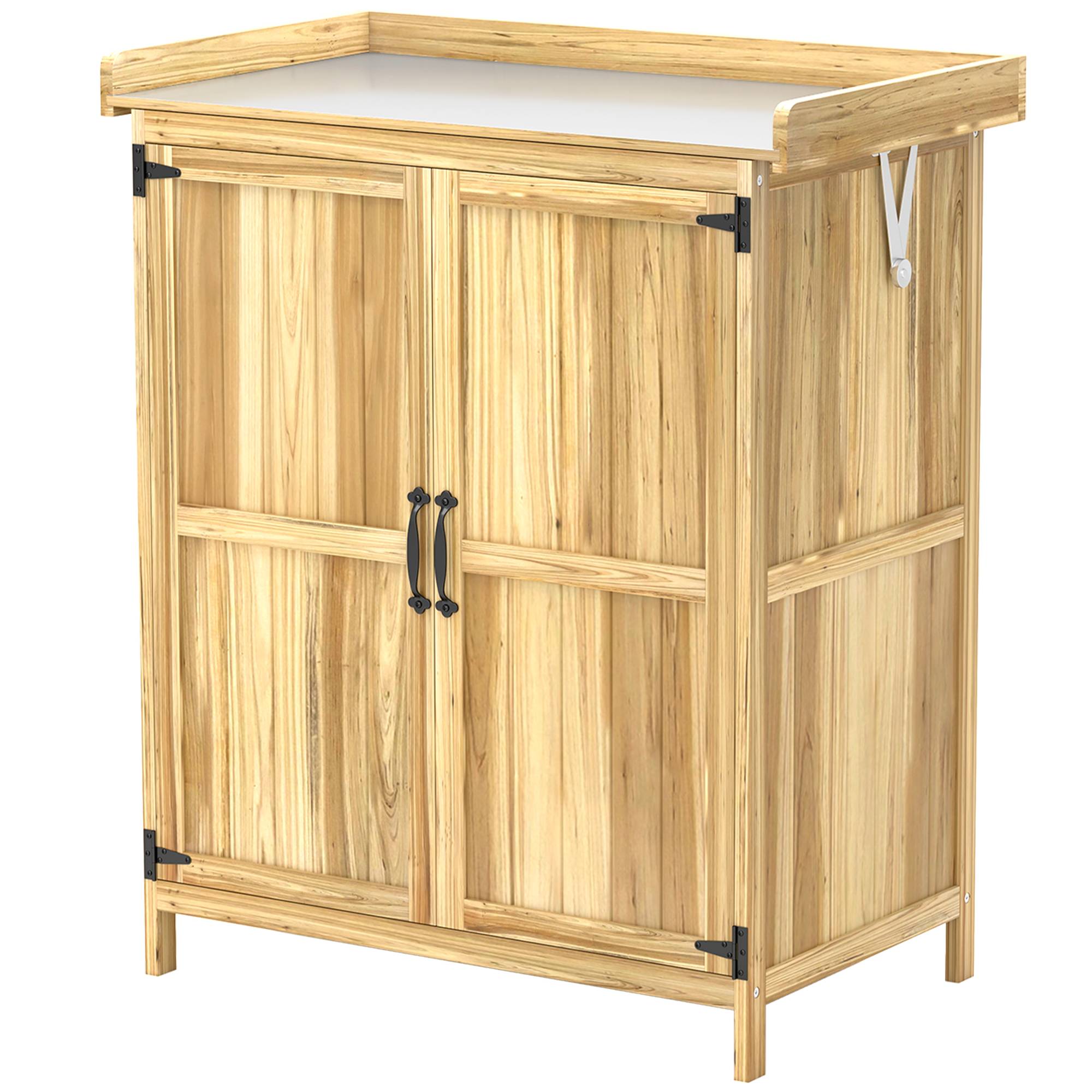 Armoire de jardin en bois abri de jardin avec 2 portes, toit à charnières et étagère, 74 x 43 x 88 cm, bois naturel - Image 2