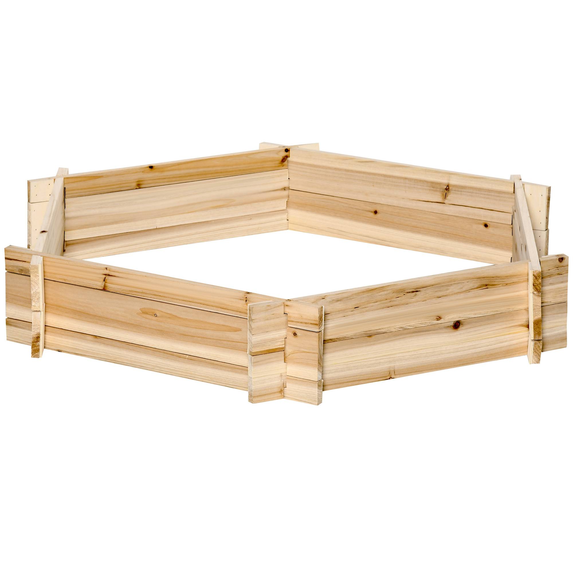 Carré potager hexagonal en bois massif pour jardin montage facile sans vis 100x92x16cm naturel - ComfortXL Outdoor Living - Image 9