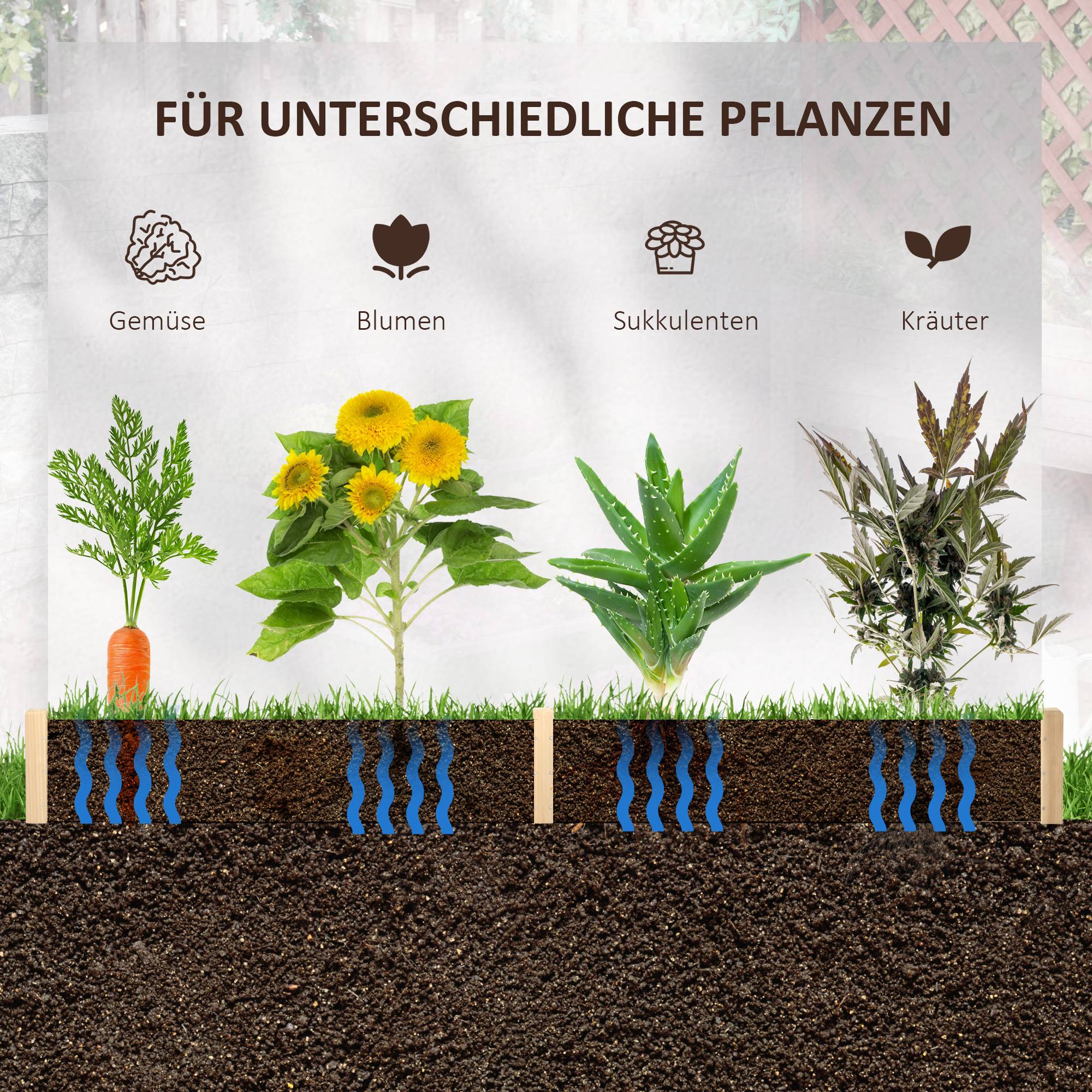 Carré potager hexagonal en bois massif pour jardin montage facile sans vis 100x92x16cm naturel - ComfortXL Outdoor Living - Image 8